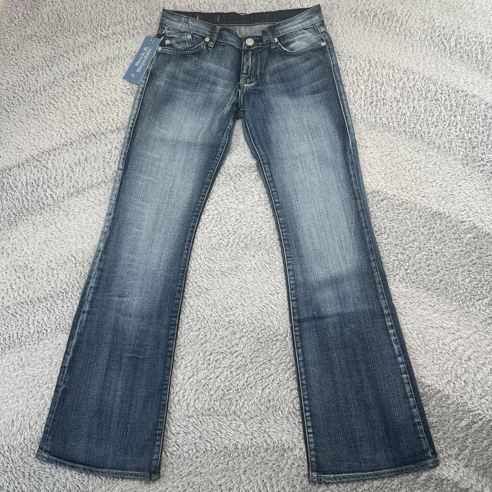 Rock & Republic Roth Jeans Womens 28 Blue Low Rise Bootcut Stretch Embroidered